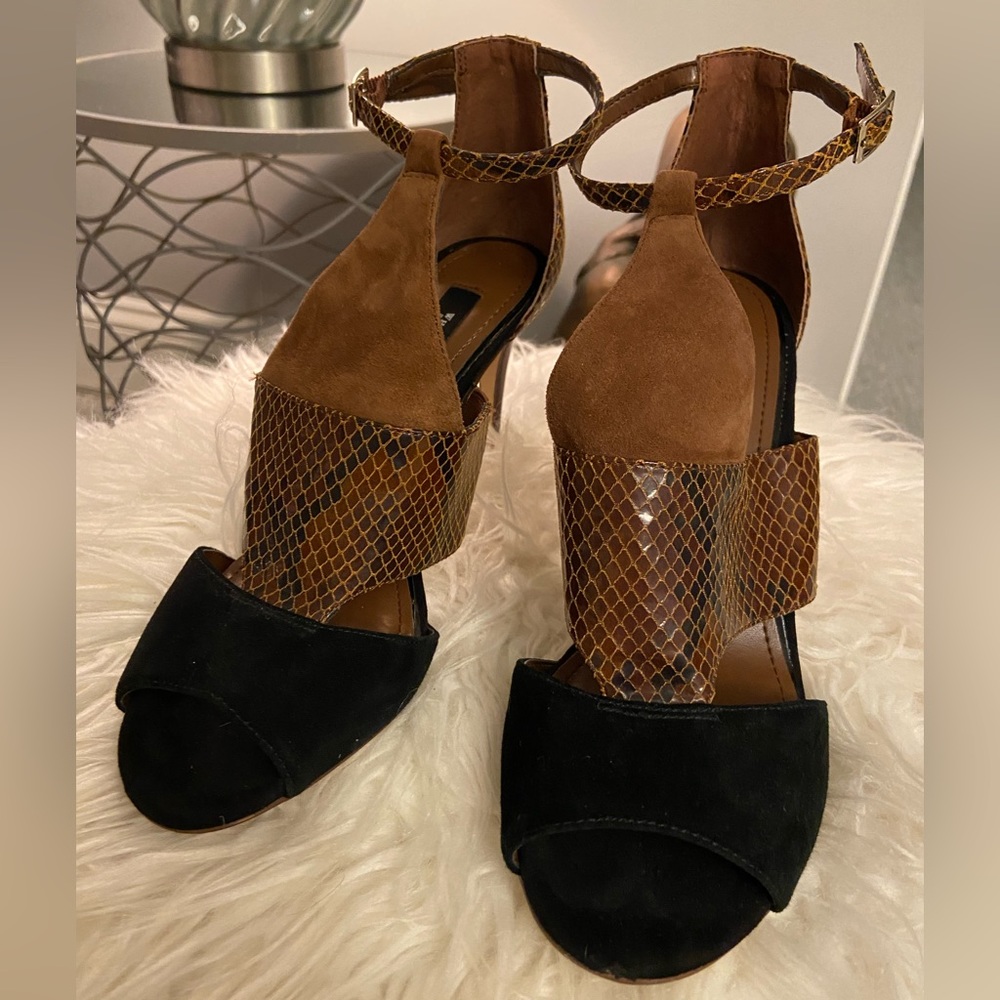 White House Black Market Suede and Leather Heeled Sandal